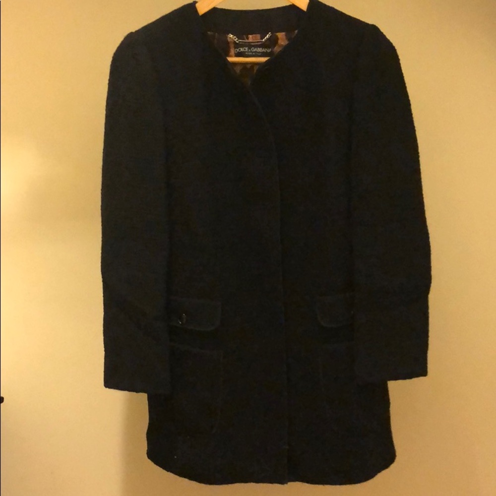 Vintage Dolce & Gabbana 100% wool textured fitted blazer peacoat car coat jacket - Picture 7 of 15